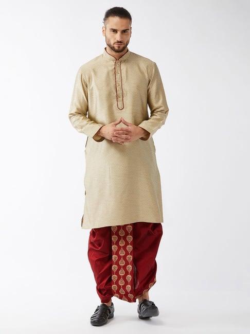 vastramay beige & red regular fit embroidered kurta bottom set