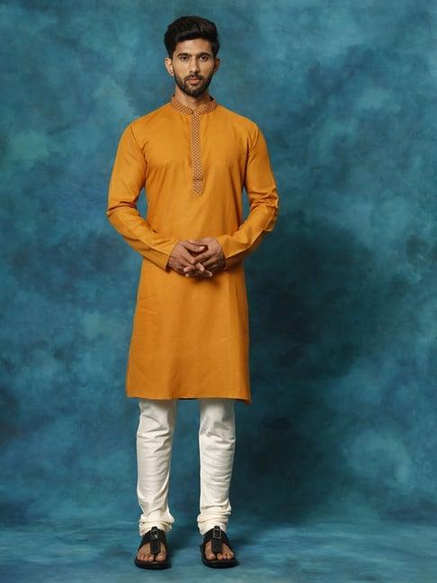 vastramay rust & beige regular fit embroidered kurta bottom set