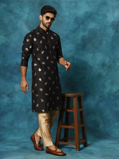 vastramay black & gold regular fit embroidered kurta bottom set