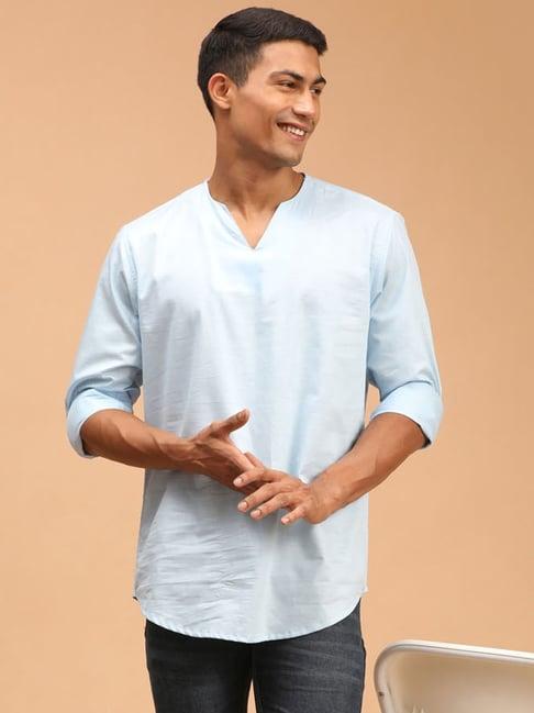 vastramay aqua blue regular fit short kurta