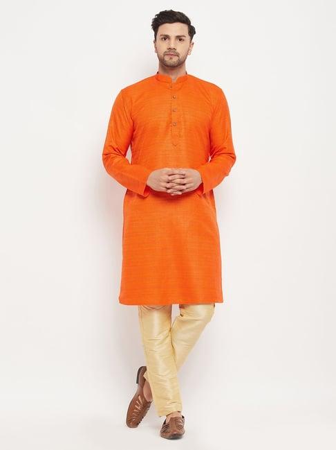 vastramay orange & beige regular fit self pattern kurta bottom set