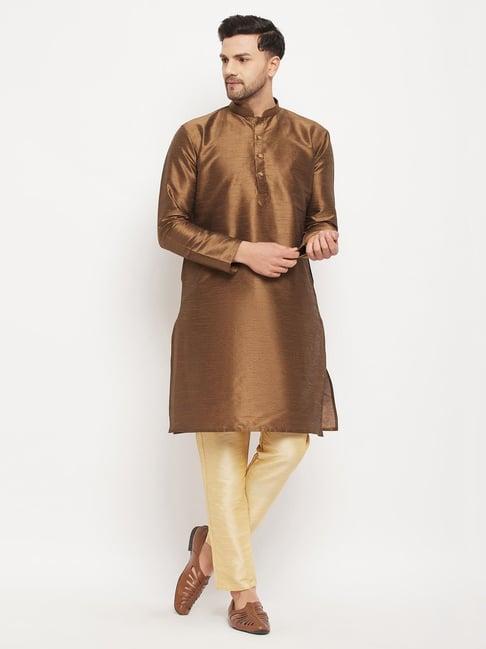 vastramay coffee & gold regular fit kurta bottom set