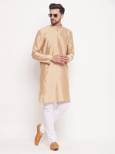 vastramay beige & white regular fit self pattern kurta bottom set