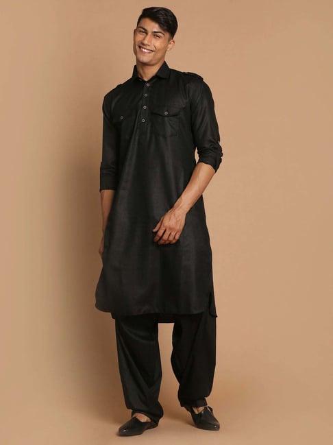 vastramay black regular fit kurta bottom set