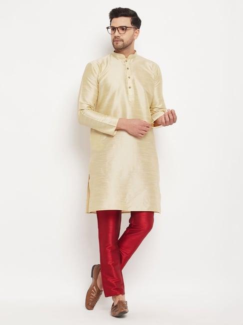 vastramay golden & red regular fit kurta bottom set