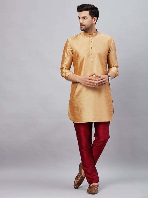 vastramay beige & maroon regular fit kurta bottom set