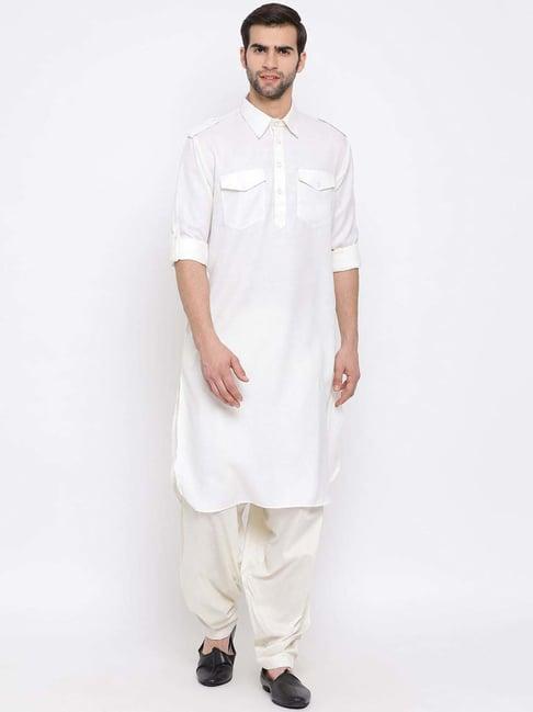 vastramay white regular fit kurta bottom set