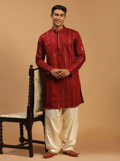 vastramay maroon & beige regular fit embroidered kurta bottom set