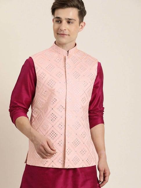 vastramay maroon & pink regular fit embroidered kurta bottom set