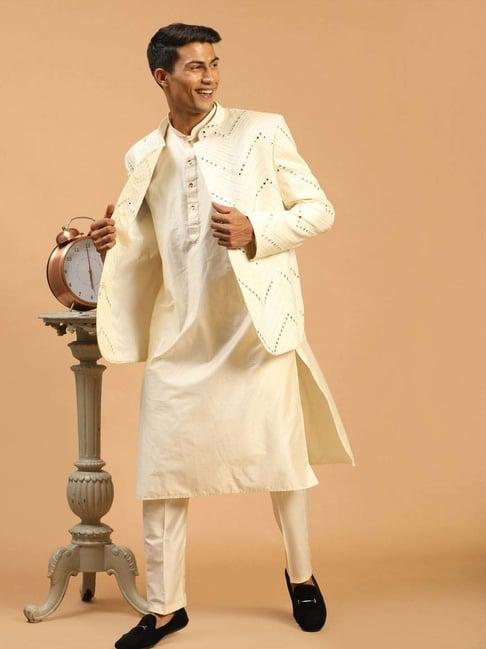 vastramay cream regular fit embroidered kurta bottom set