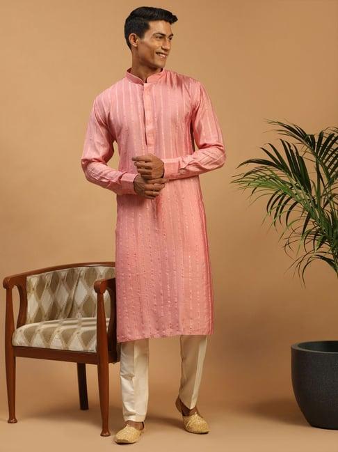 vastramay peach & beige regular fit embellished kurta bottom set