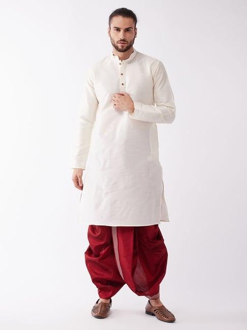 vastramay cream & red regular fit embroidered kurta bottom set