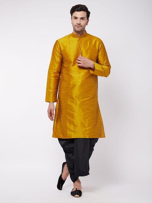 vastramay mustard & black regular fit kurta bottom set