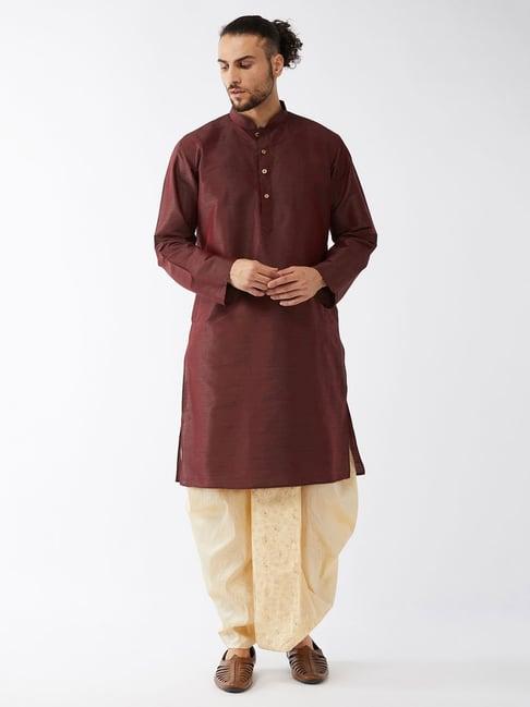 vastramay wine & beige regular fit embroidered kurta bottom set