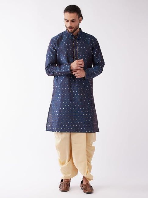 vastramay blue & beige regular fit embroidered kurta bottom set