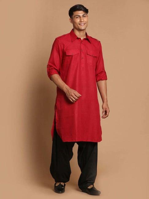 vastramay red & black regular fit kurta bottom set