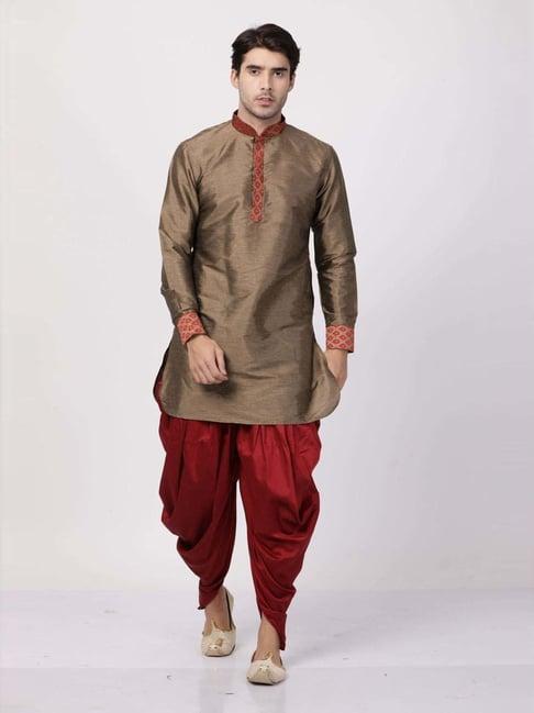 vastramay grey & maroon regular fit texture kurta bottom set