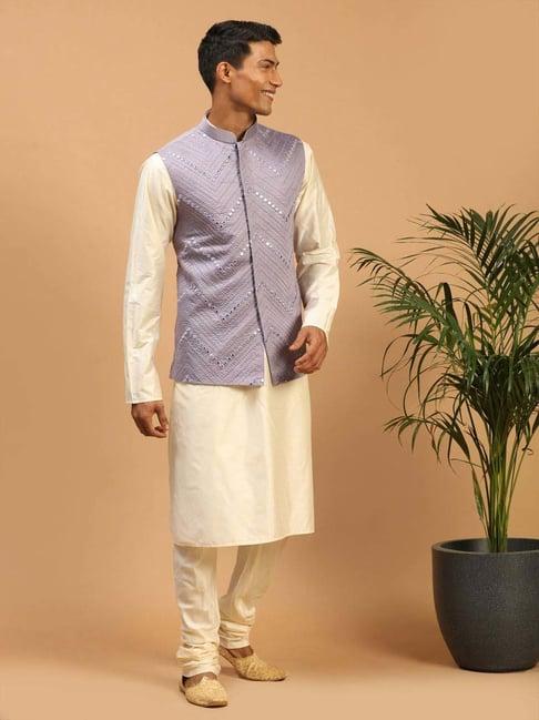 vastramay beige & grey regular fit embroidered kurta bottom set