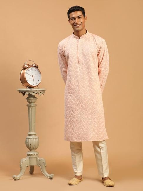 vastramay pink regular fit embroidered kurta bottom set