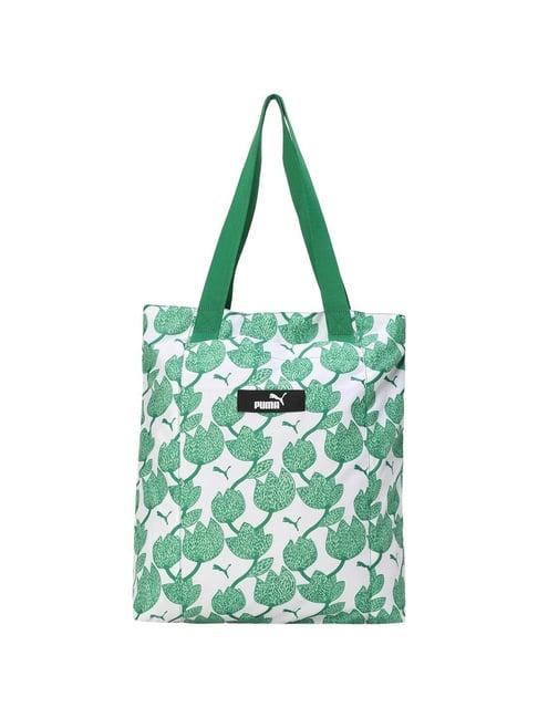 puma green & white floral tote handbag