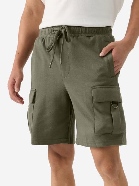 the souled store spectral olive regular fit cargo shorts