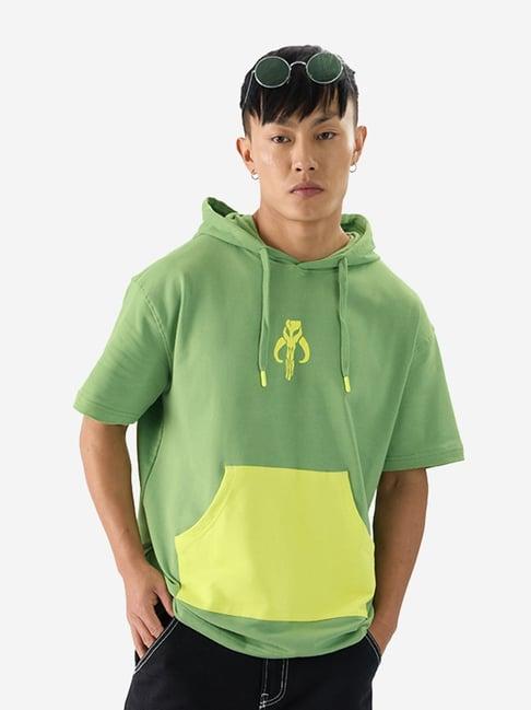 the souled store star wars light green loose fit graphic print hooded t-shirt