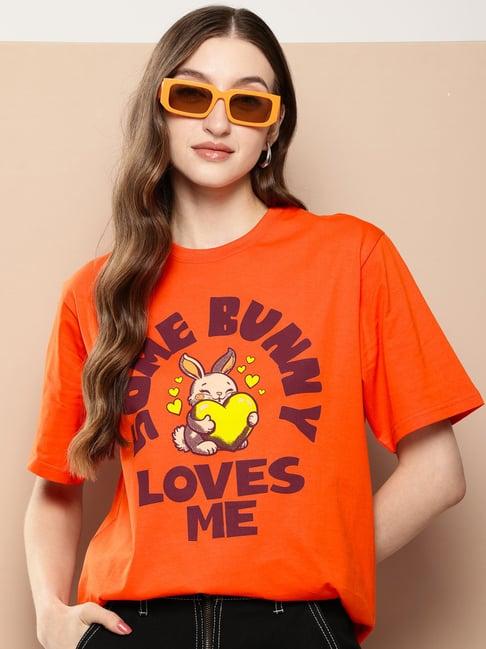 difference of opinion orange cotton graphic print oversized t-shirt