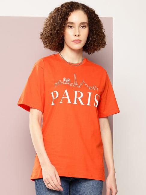 dillinger orange cotton graphic print oversized t-shirt