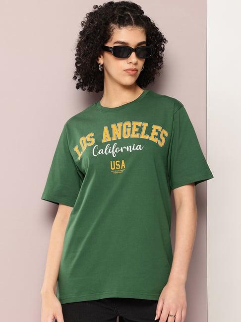 dillinger green cotton graphic print oversized t-shirt