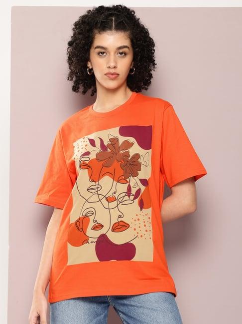 dillinger orange cotton printed oversized t-shirt