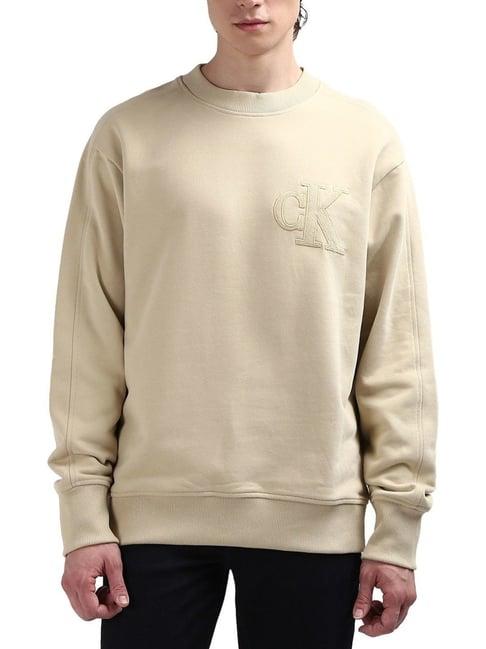 calvin klein beige cotton relaxed fit sweatshirt