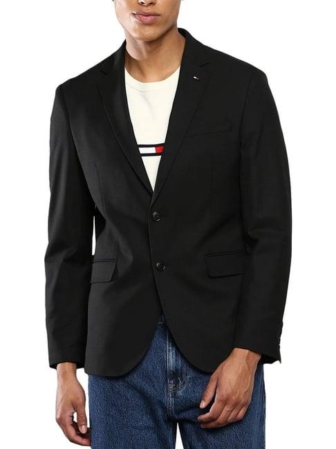 tommy hilfiger black cotton regular fit blazer