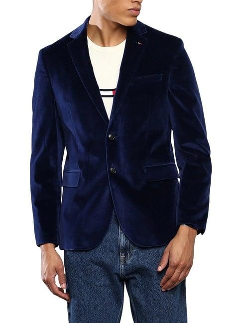 tommy hilfiger navy cotton regular fit blazer