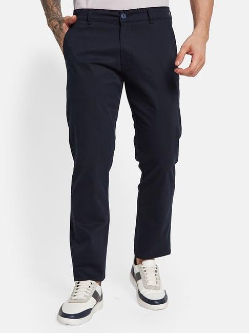 octave navy cotton regular fit trousers