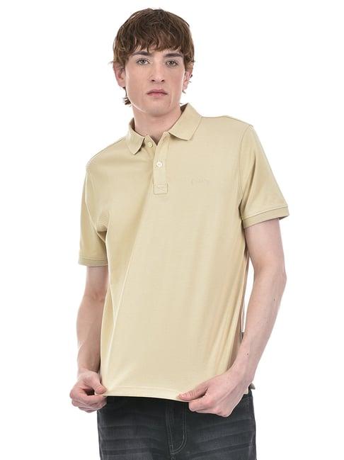 london fog beige regular fit cotton polo t-shirt