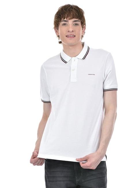 london fog white regular fit cotton polo t-shirt