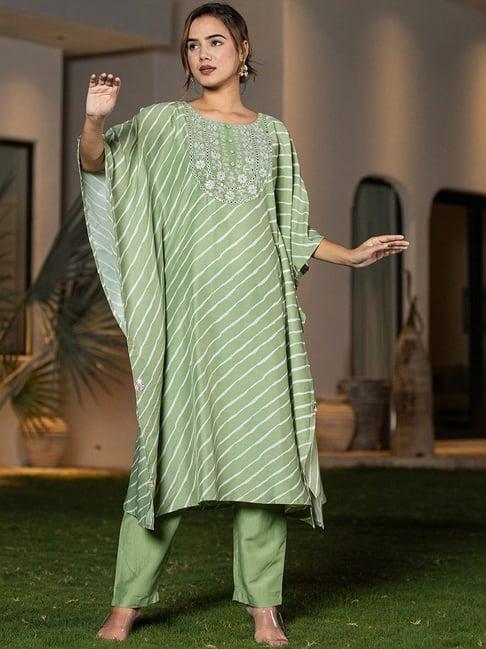 yufta green printed kaftan pant set