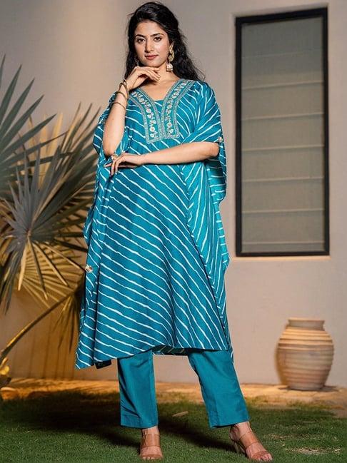 yufta turquoise printed kaftan pant set