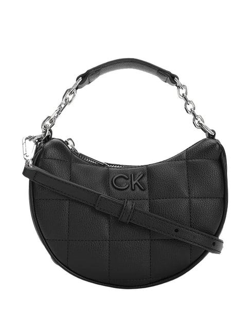 calvin klein black square quilted hobo bag