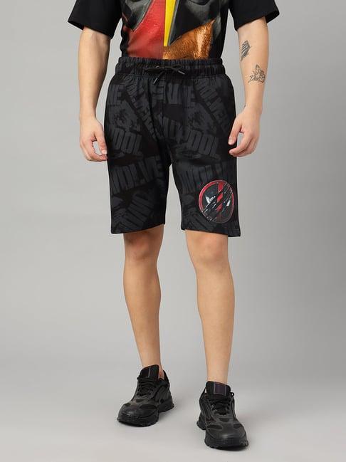 free authority black regular fit deadpool print shorts