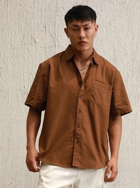 hubberholme tan boxy fit shirt