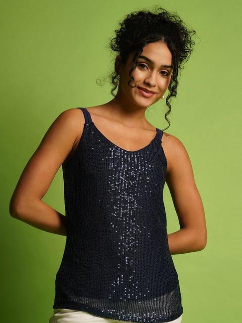 globus navy embellished top