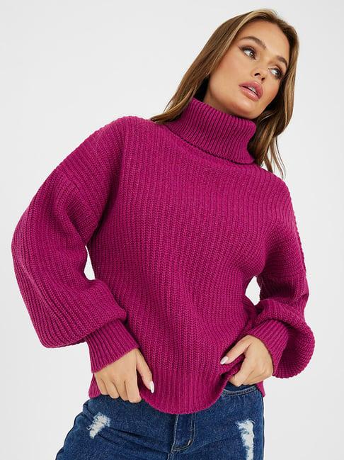 styli magenta self design sweater