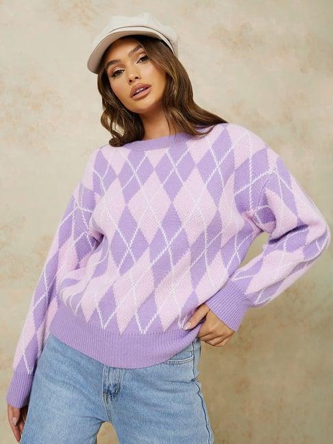 styli lilac checks sweater