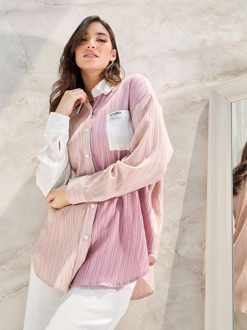 styli pink textured oversized shirt