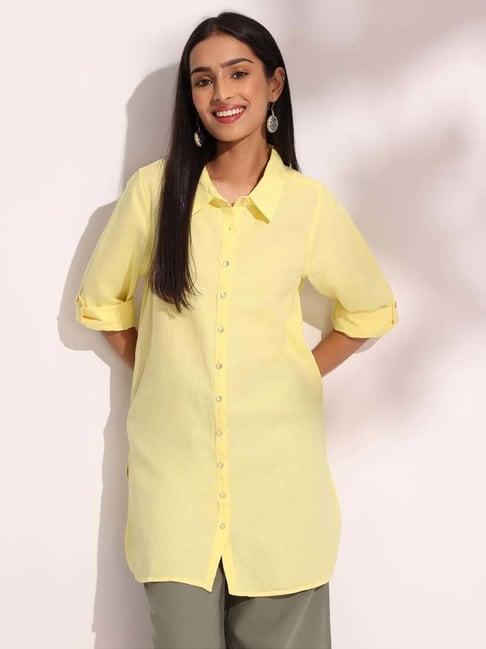 fabindia yellow linen shirt