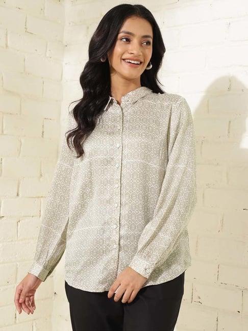 fabindia grey printed shirt