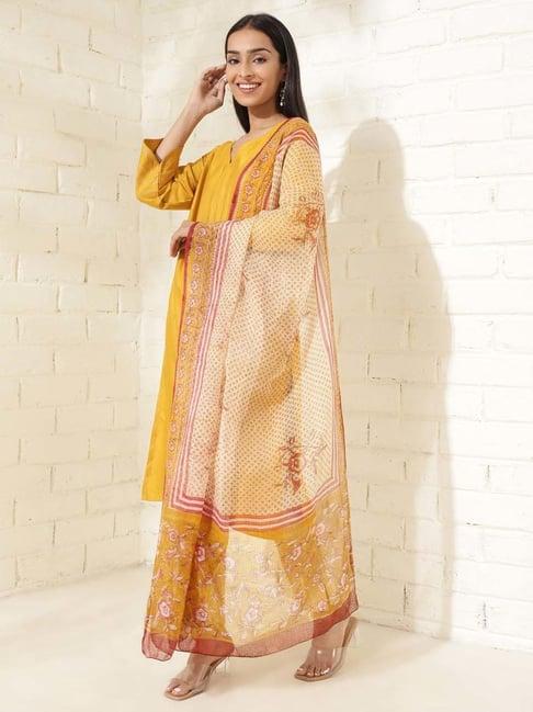 fabindia yellow printed dupatta