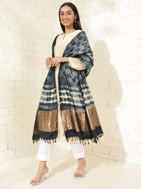 fabindia black printed dupatta