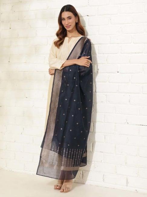 fabindia navy woven pattern dupatta